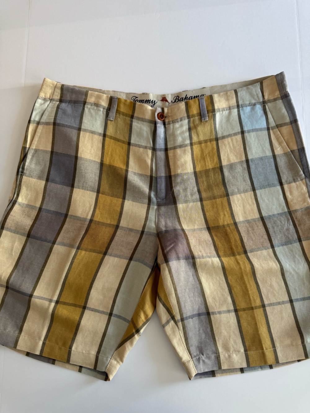 Tommy Bahama Yellow, Blue & Cream Plaid Shorts